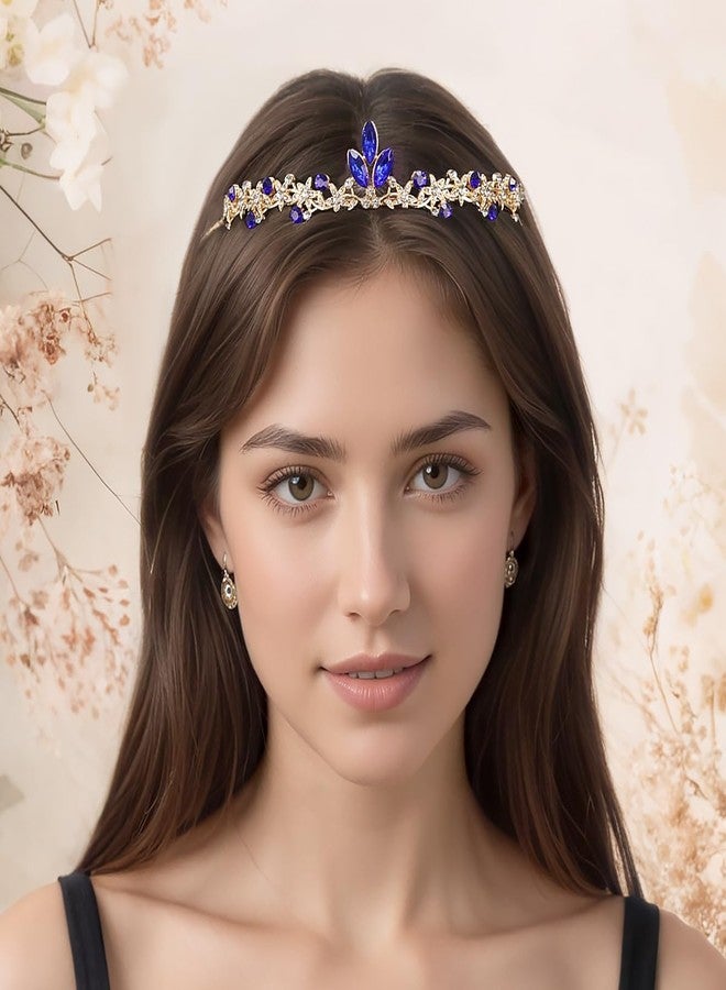 Rannyrena Gold Wedding Crystal Tiaras and Crowns for Women Rhinestone Bridal Queen Crown Princess Headpiece Hair Accessories for Birthday Wedding Pageant Party Prom (Dark Blue) - Image 5